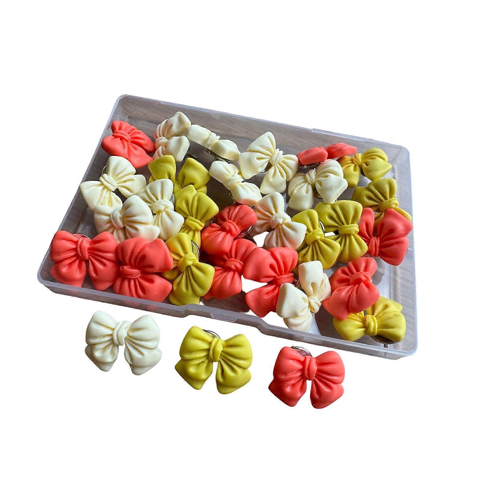 Pack of Bowknot Theme Thumbtacks Safe Design Push Pins Set with Storage Box for Wall Decorations School and Office Use Multicolor