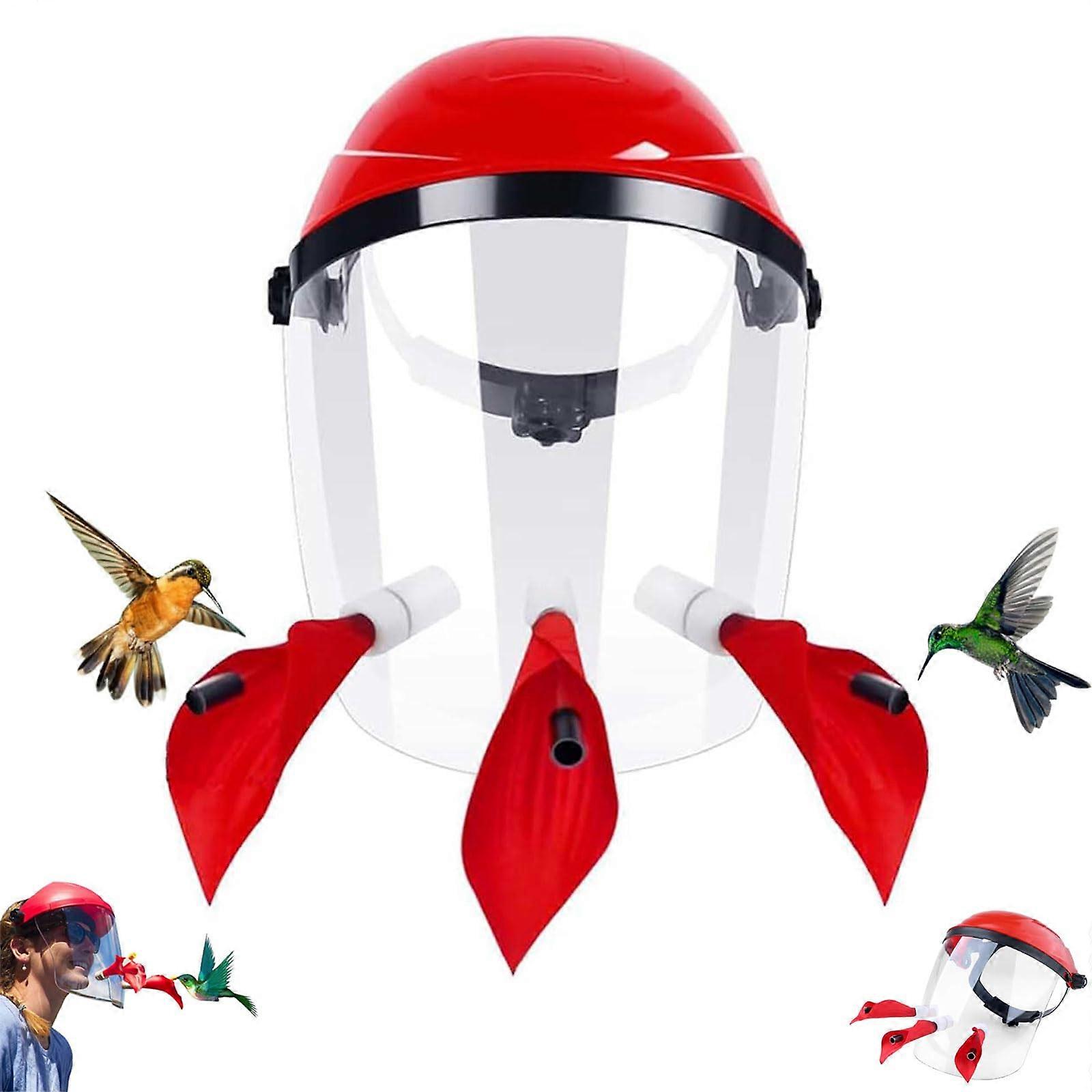Hands  Hummingbird Feeder Helmet with Adjustable Headband, 3 SpillResistant Ports, Red PVC