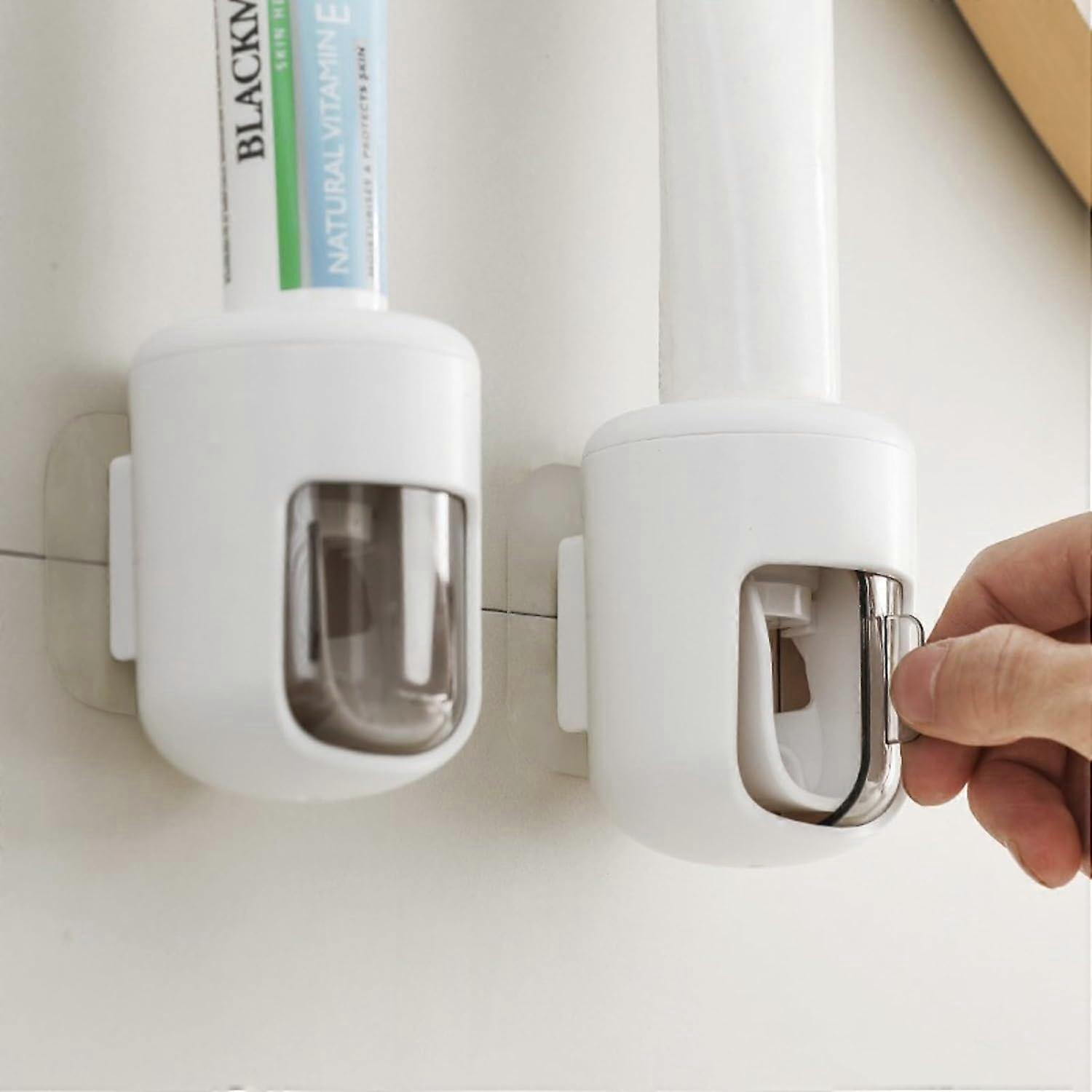 Automatic Toothpaste Dispenser Wall Mounted Toothbrush Holder with Dustproof Cover and Easy Cleaning
