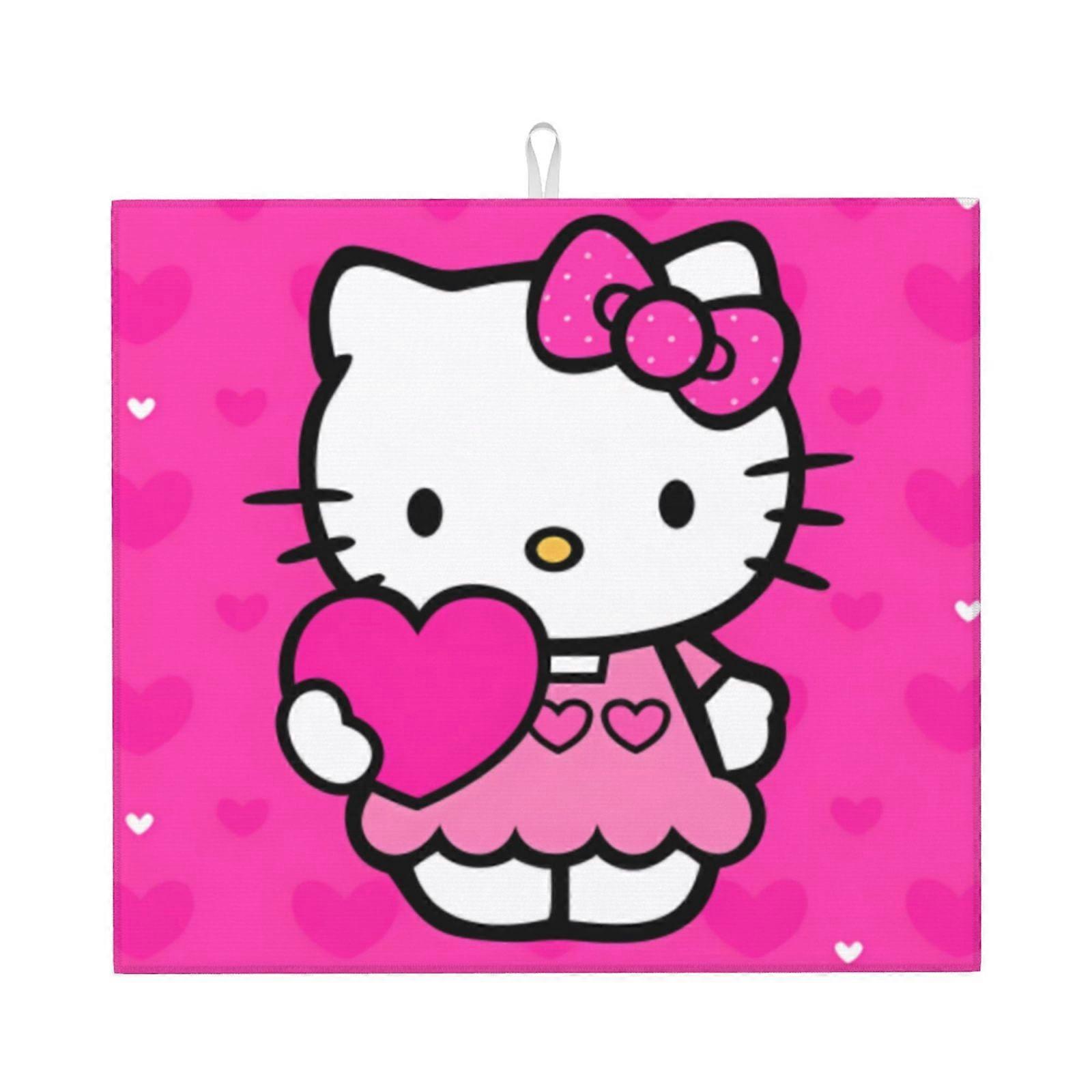 Hello Kitty Dish Drying Mat For Kitchen Counter, Microfiber Dish Mat, Fast Absorbent Draining Pad