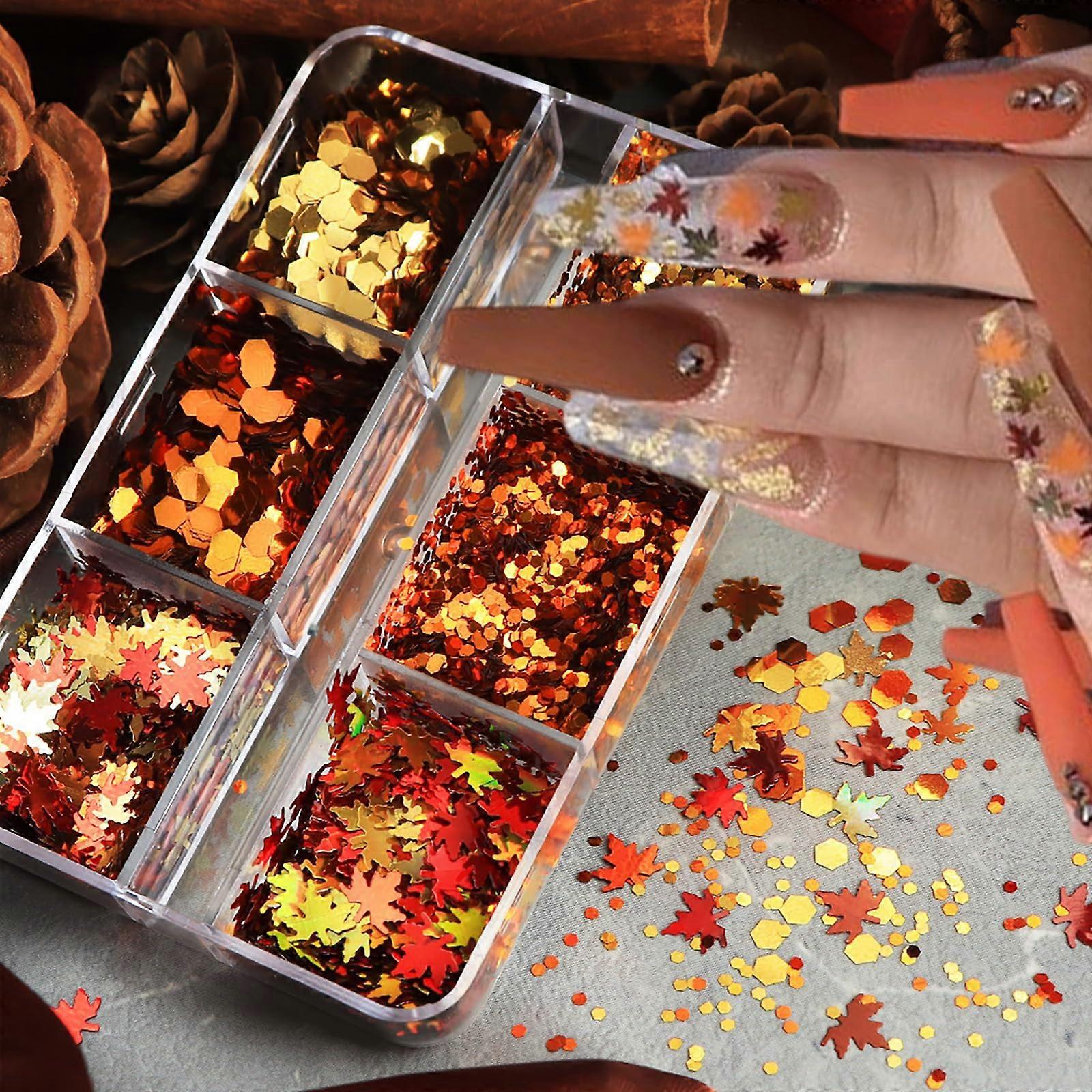 Holographic Nail Glitter Set 6 Color Iridescent Hexagonal Sequins UV Gel Compatible with Storage Box