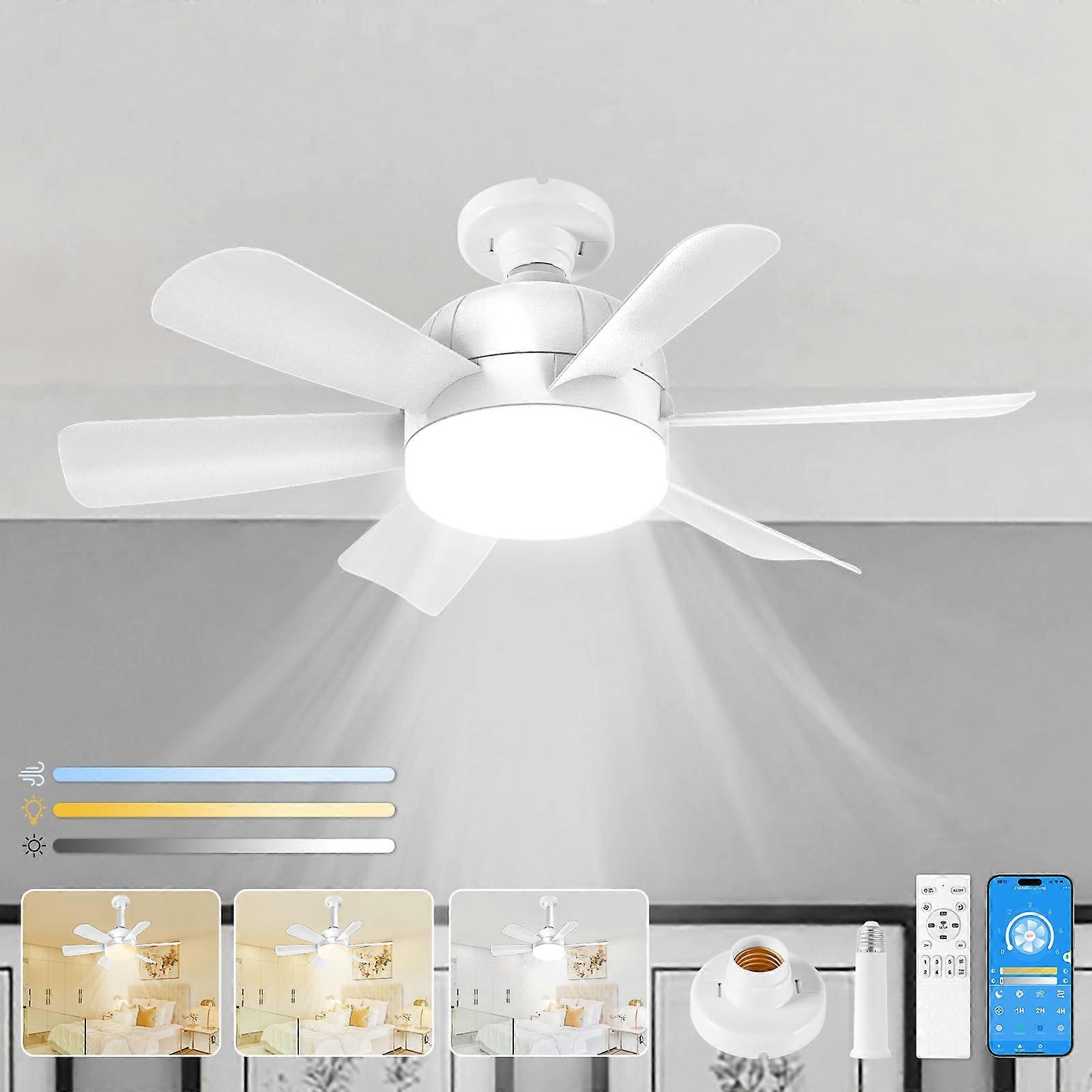 E26 Ceiling Fan Light with Remote and App, 6 Speeds, Adjustable LED Color, Quiet Motor, White 2 Pack