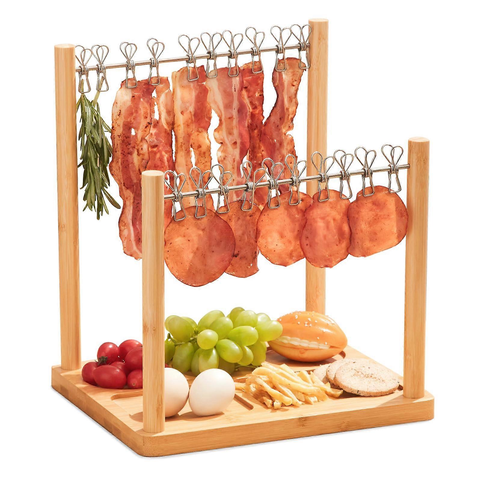 Bamboo Cheese Board with Patented Bacon Display Rack, Large Charcuterie Platter for Party Serving