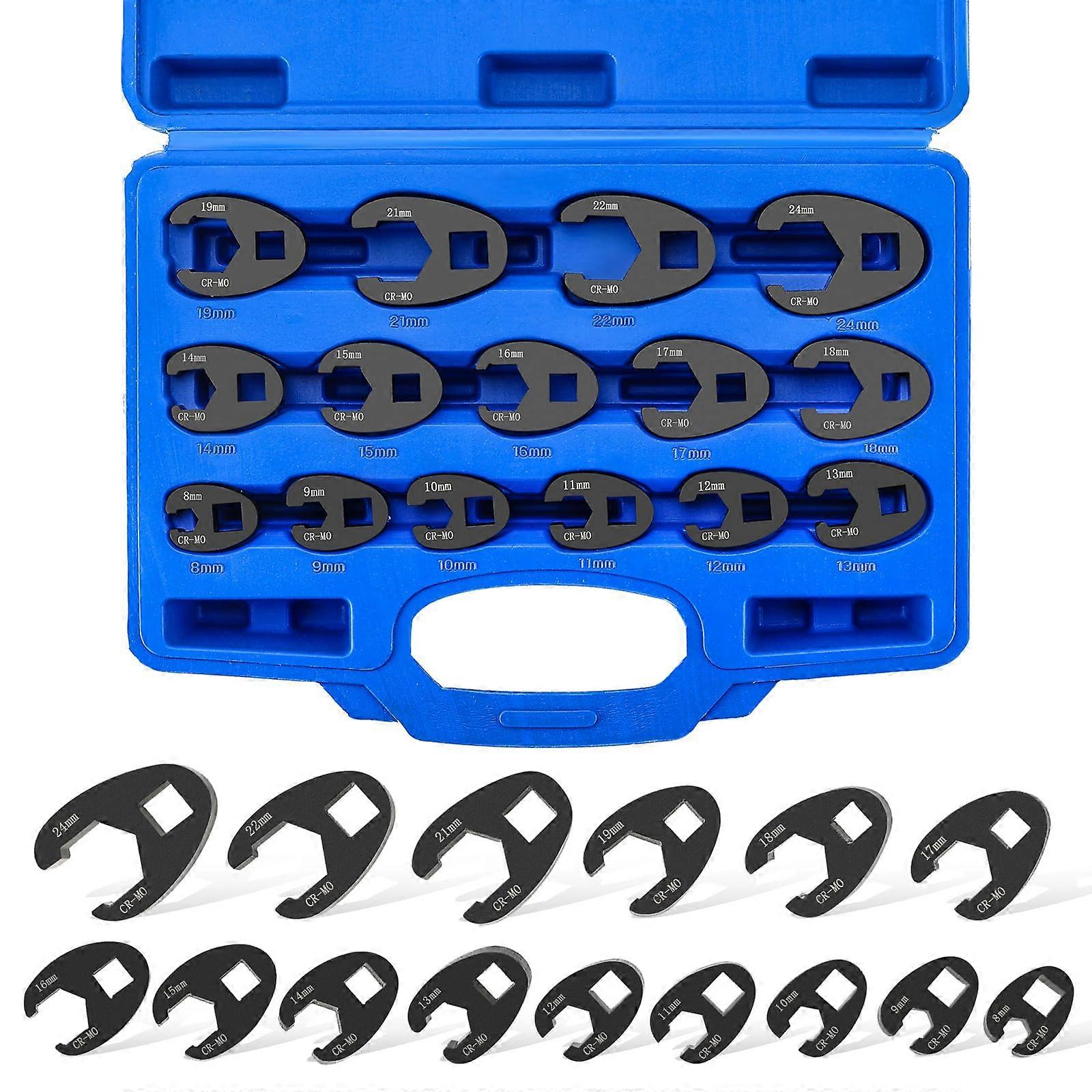15PCS Metric Crowfoot Flare Nut Wrench Set 3/8 and 1/2 Drive, HeavyDuty for Automotive Use