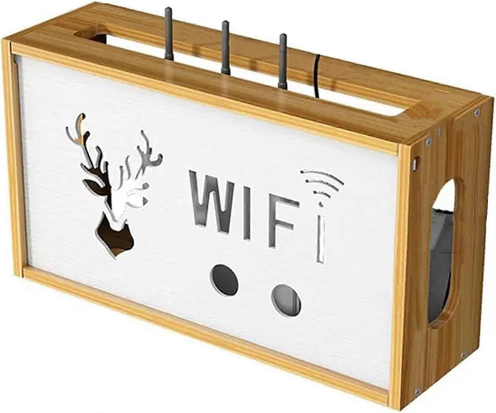 WiFi Router Storage Box Wooden Wall Mounted Shelf with Cable Management and Stylish Design