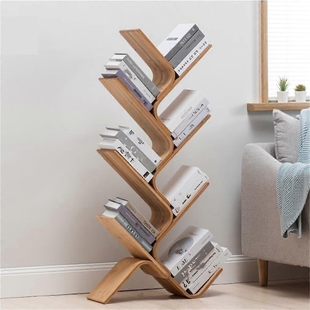 Bamboo Tree Bookshelf with Creative Branch Shape, SpaceSaving Multi Tier Bookcase for Living Room 48.4in