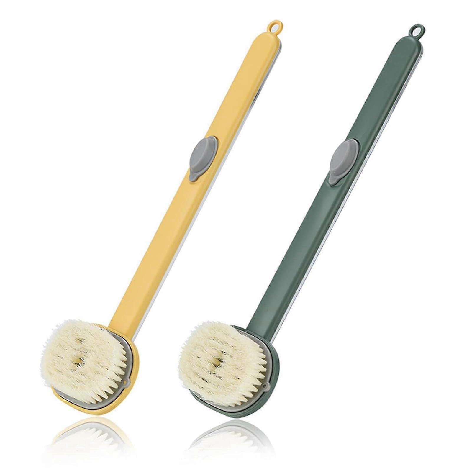 Back Scrubber for Shower with Soap Dispenser, Long Handle Bath Brush 2 Pack Detachable Head