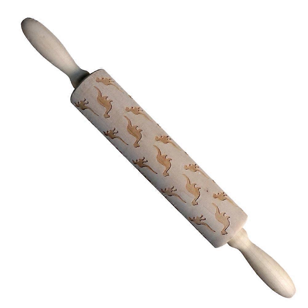 Wooden Rolling Pin for Pasta Making Dinosaur Pattern Engraved Design Home Baking 1Pack