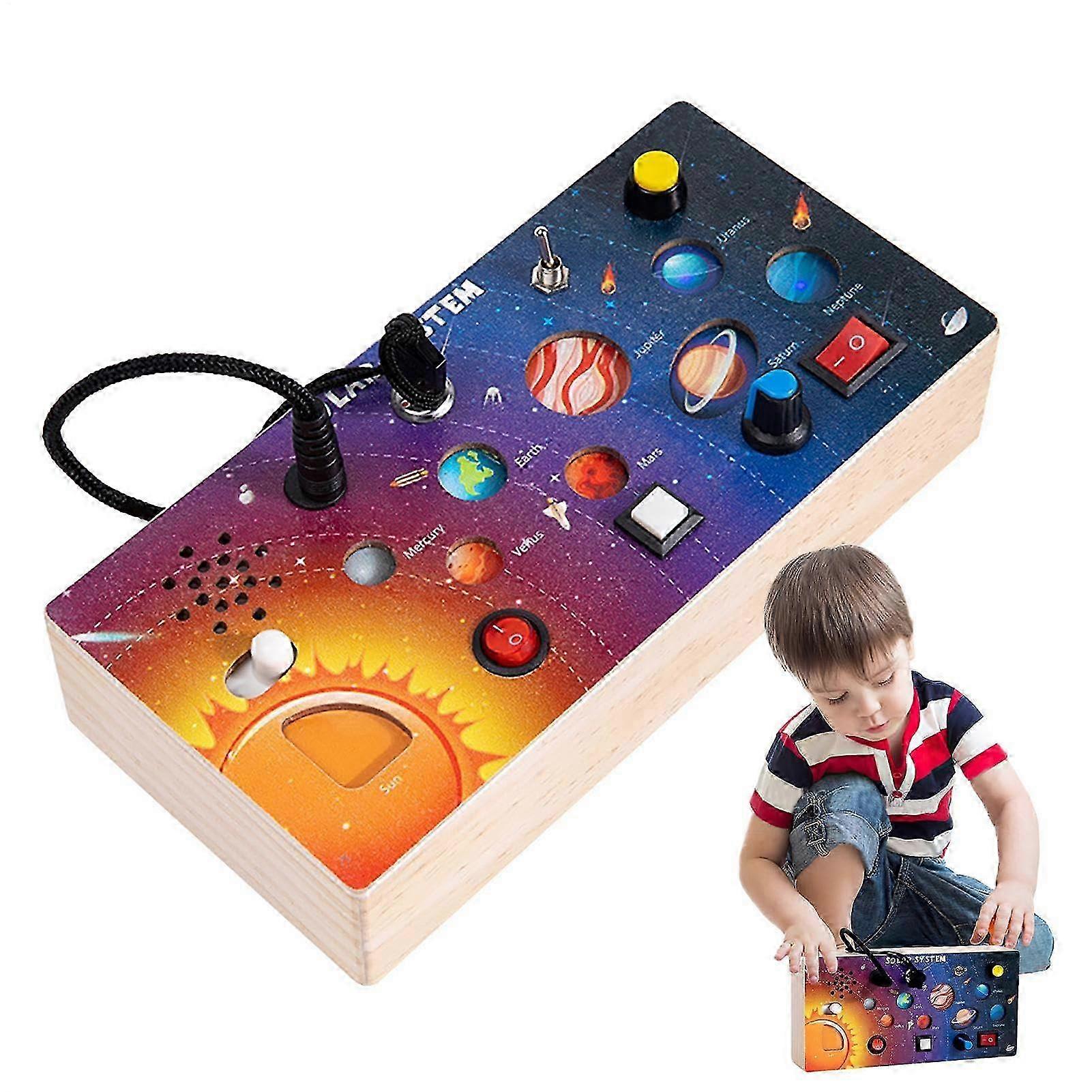Wooden Solar System Learning Board with LED Light Control Interactive Educational Toy 25-26