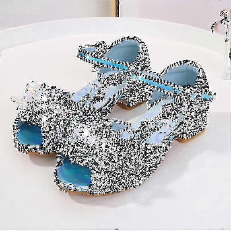 Girls Sandals Frozen 2 Elsa Princess Shoes Little Girls Crystal Shoes Children High Heels Catwalk Show Shoes 25-26