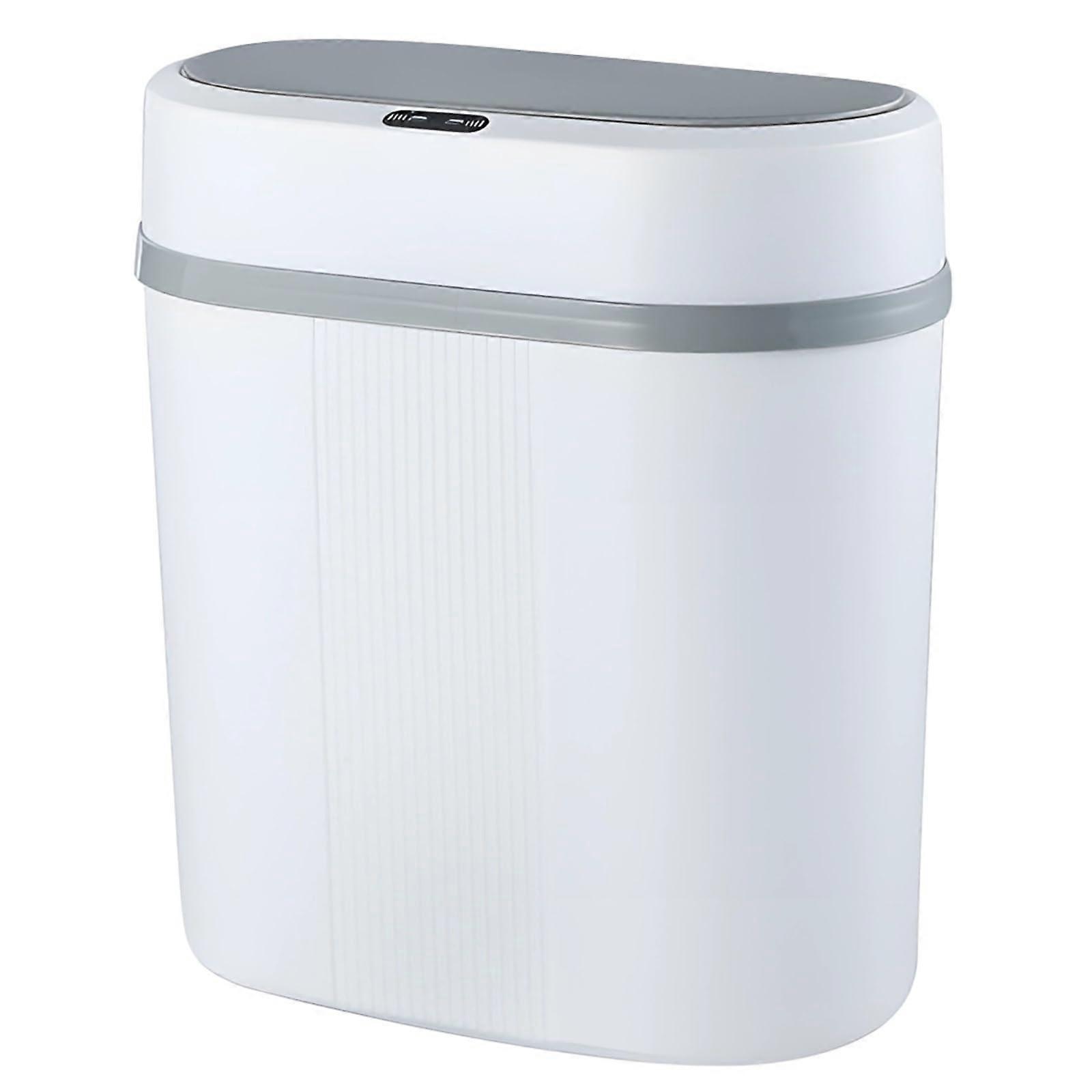 Touchless Trash Can with Motion Sensor Lid, Slim Automatic Bin for Kitchen Bathroom, White and Grey