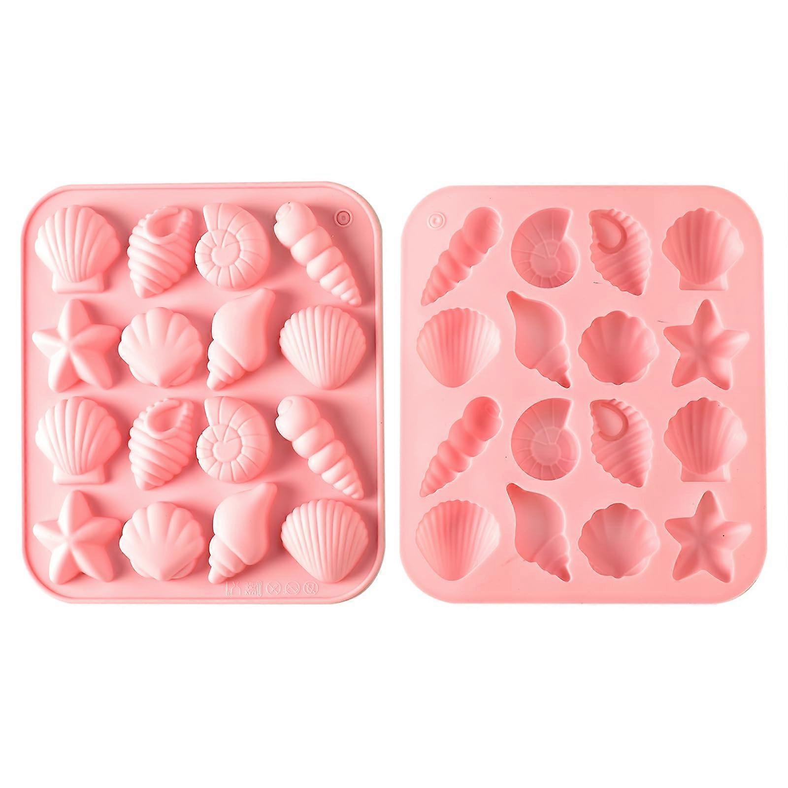 2Pack Silicone Seashell Molds for Chocolate Candy Baking Ocean Theme Nonstick Pink