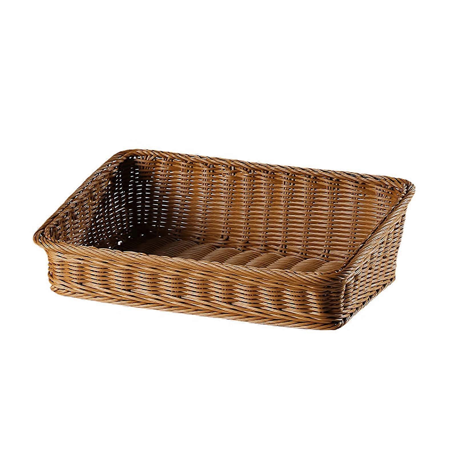 Rectangular Rattan Serving Tray with Handles, Handwoven Wicker Basket for Kitchen and Picnic