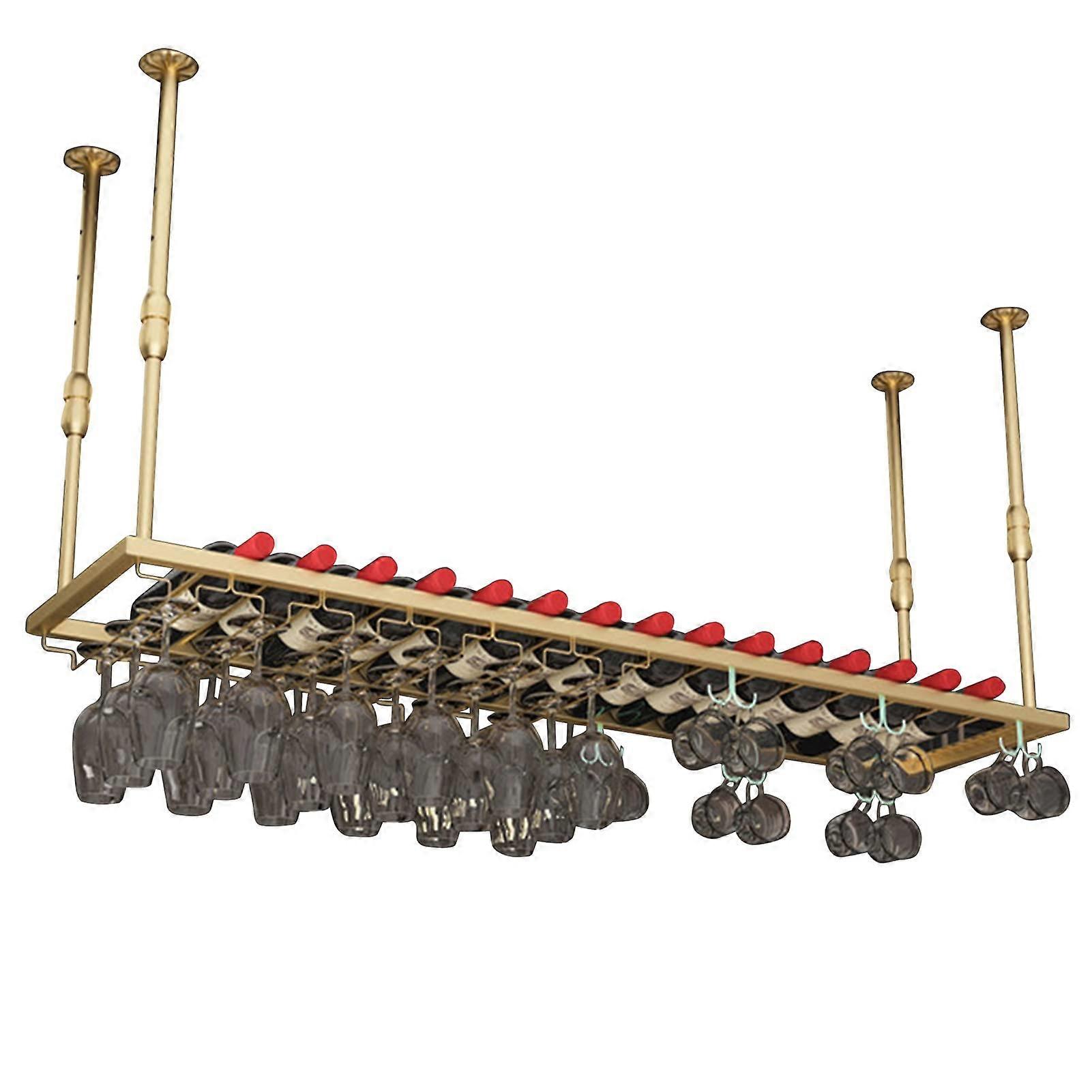 Ceiling Mounted Wine Glass Rack with Bottle Storage for Bar or Kitchen, 80x30cm