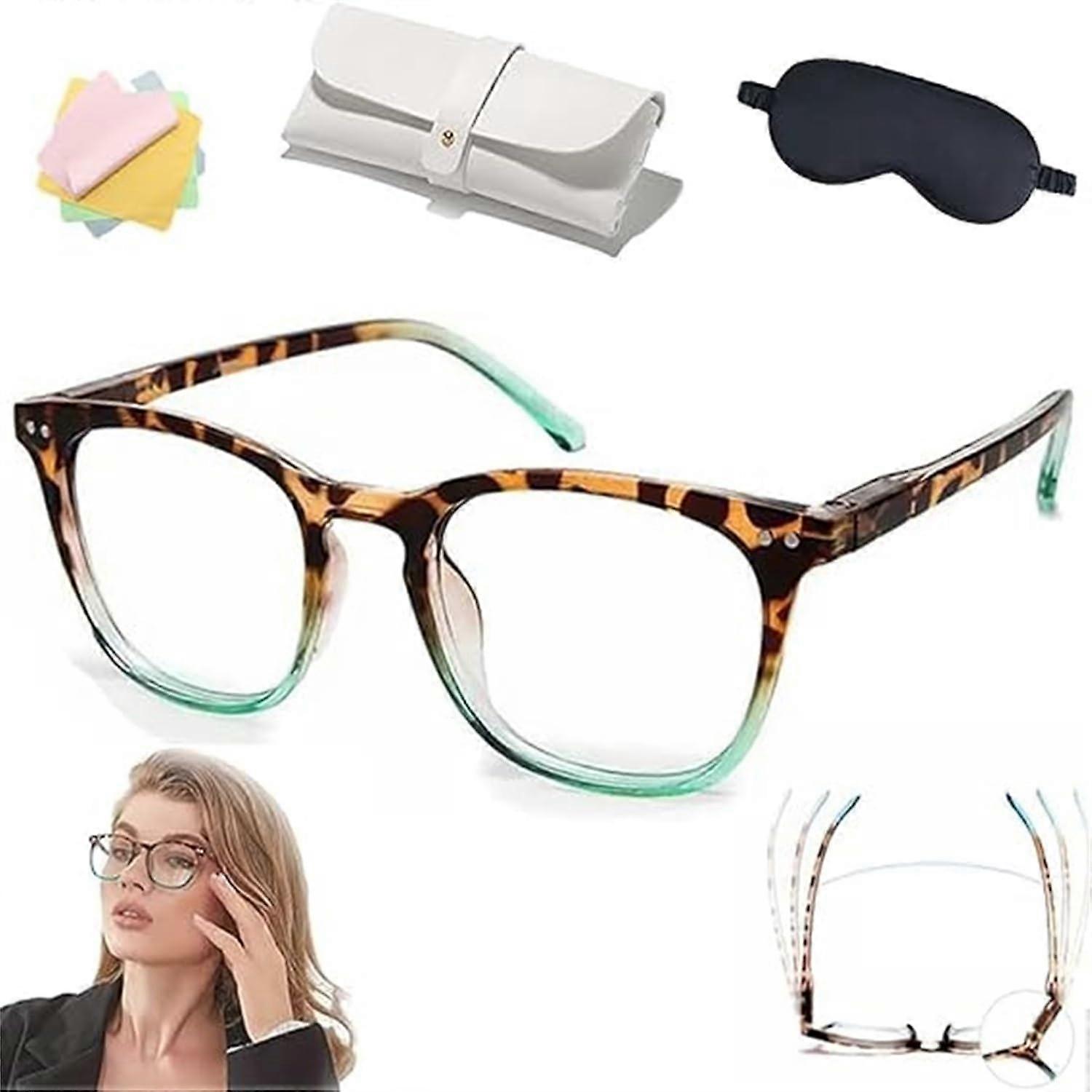 Reading Glasses for Women Leopard Print Blue Light Blocking with Comfortable Fit Green Frame
