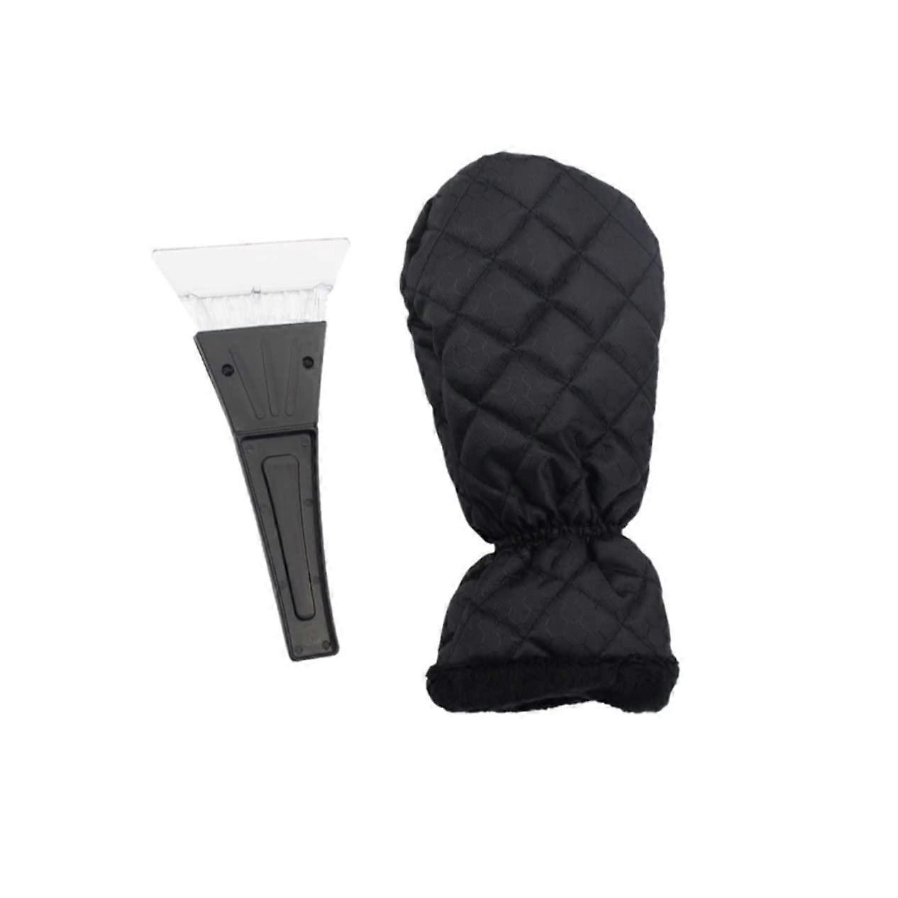 Car Ice Scraper with Waterproof Warm Glove for Windshield Snow Removal Black
