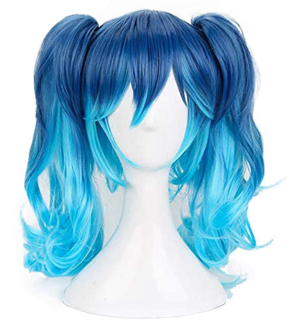 Anime Cosplay Wig Blue Gradient Heat Resistant Adjustable Double Ponytails