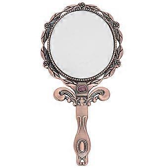 Pocket Folding Mirror Vintage Makeup Tool Small Handle Dark Brown