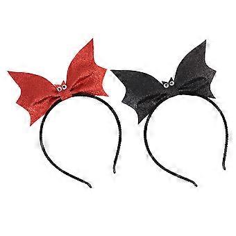 Bat Shaped Headwear For Partygoers Red Cloth Plastic Halloween Hair Hoops 2Set
