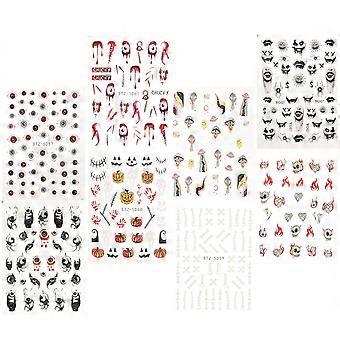 Halloween-Nagelsticker für Damen, geprägte Nagelkunst-Sticker, 8 Bögen