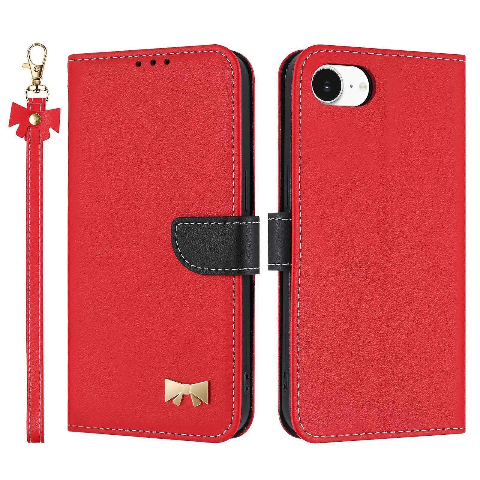 Metal Bow Leather Phone Case with Hand Strap