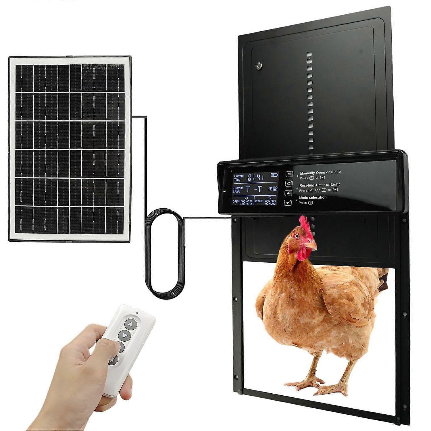 Automatic Chicken Coop Door Solar Powered with Timer Light Sensor Remote, Waterproof Aluminum