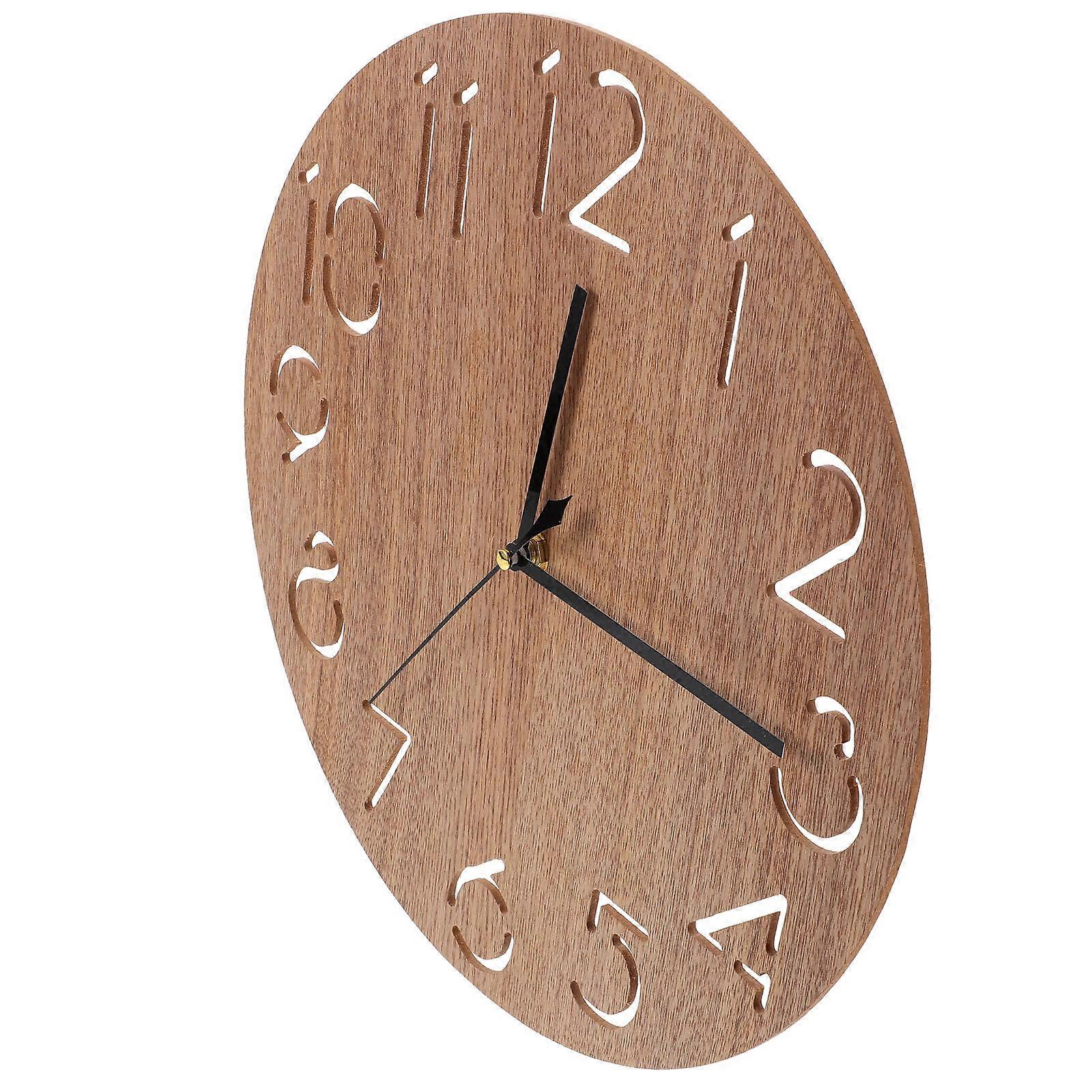 Brown Wooden Wall Clock Silent Function for Bedroom Decor