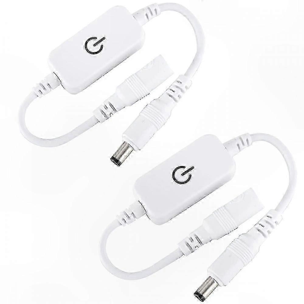 2-Pack 12-24V 4A Single Color LED Strip Dimmer Controller Touch Switch On/Off Inline DC Mini Adapter for White Lighting Solution