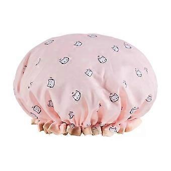 4 PCS Double-Layer Shower Cap with Cat Print Pattern, Pink and Blue
