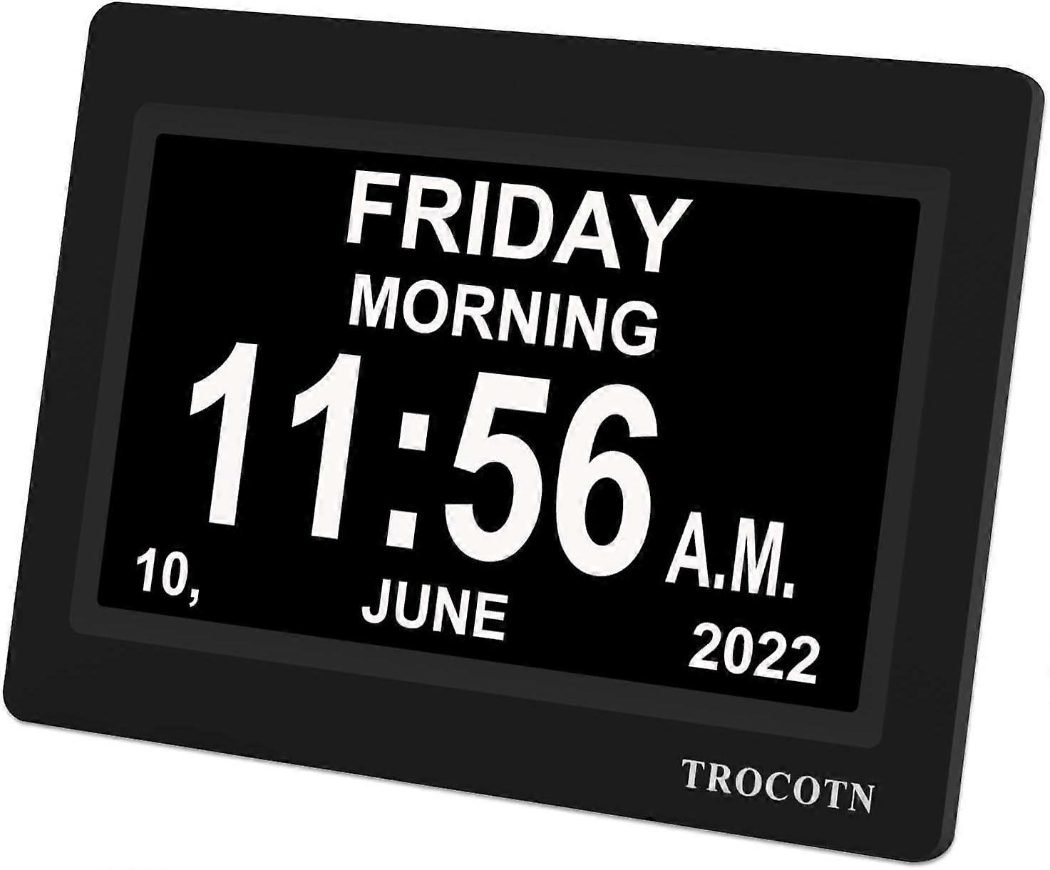 Relógio digital com data e semana, calendário com exibição do dia da semana (7 polegadas pretas)
