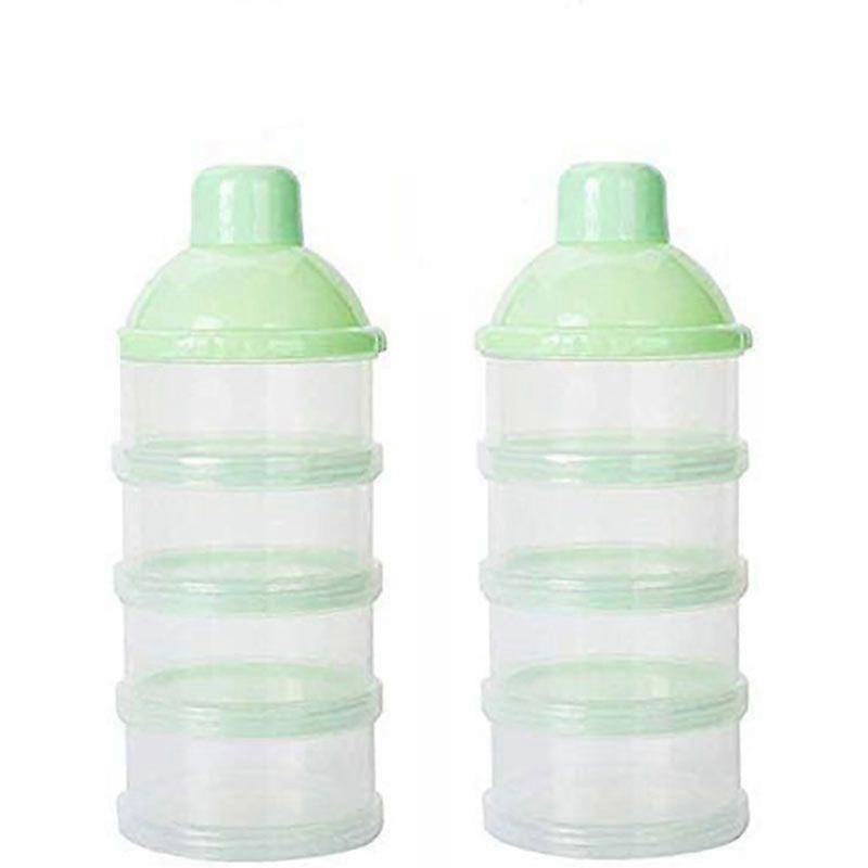 2 Pieces Portable Milk Powder Storage Container, Stackable Boxes, 4 Snack ContainerGreen