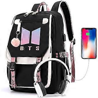 Kpop BTS-Schulrucksack-Merchandise, verfügt über USB- und Audiokabel-Schnittstellenschalter, geeignet für Schüler, BTS-Laptop-Rucksäcke und Freizeitrucksack