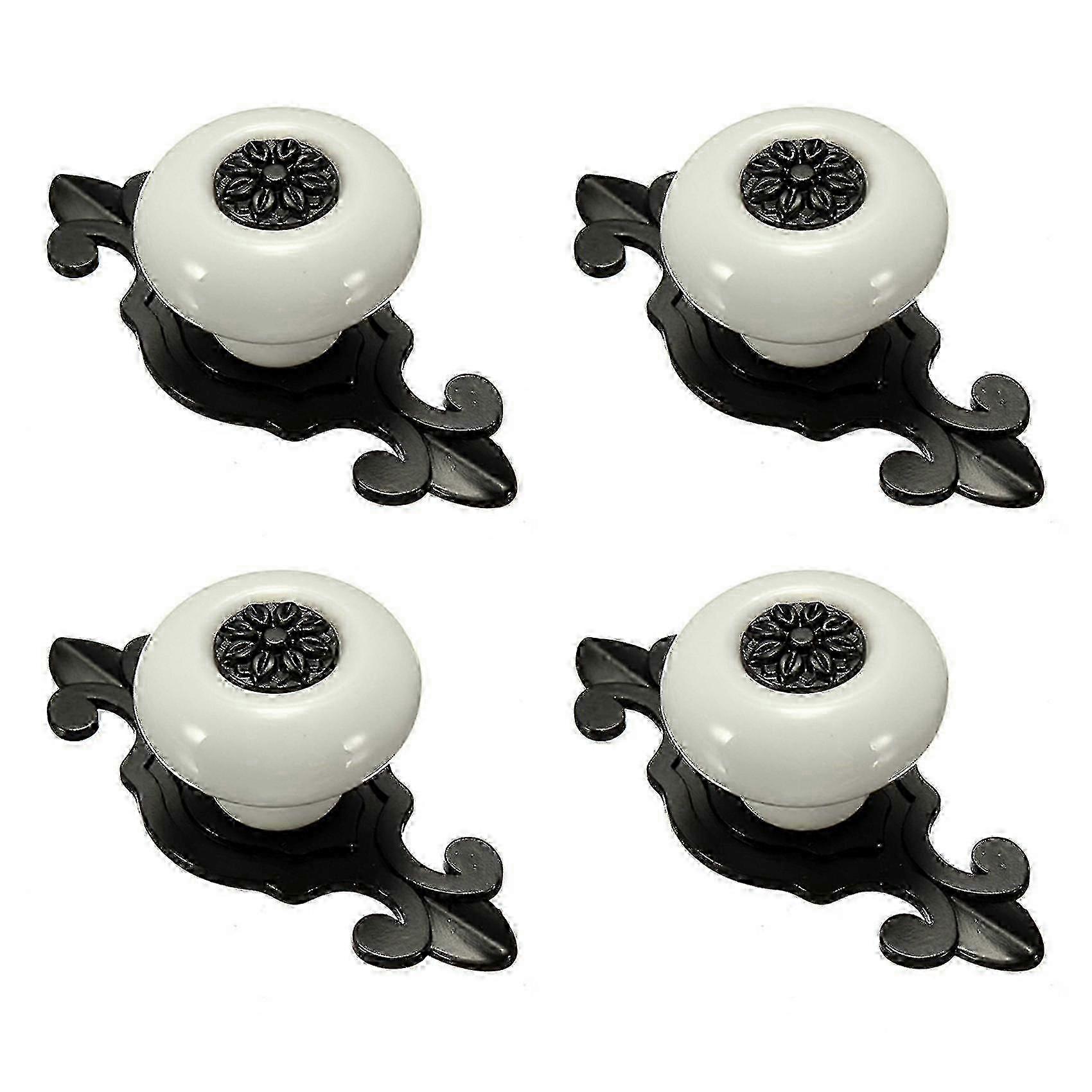 4x Vintage Ceramic Drawer Pull Handles White+black Compatible with Cabinet Cupboard