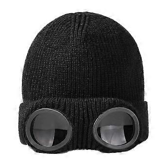 Unisex Goggles Knitted Beanie Hat Windproof Warm Winter Skull Cap