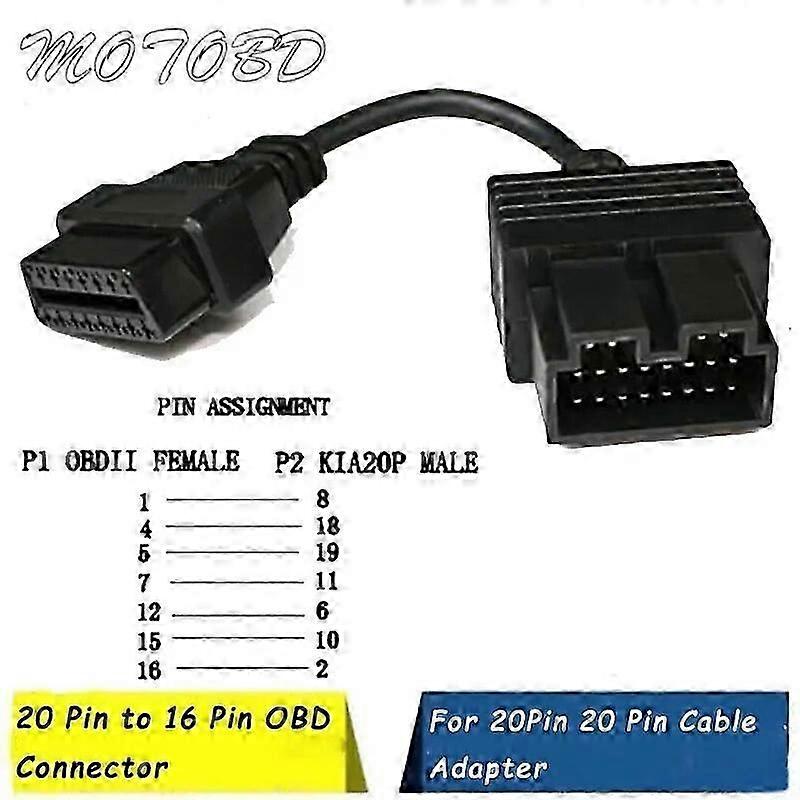 OBD2 Cable for KIA 20 Pin to 16 Pin Diagnostic Tool Scanner Code Reader Adapter
