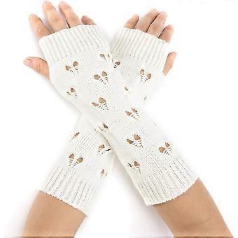 2 Pairs White Grunge Gloves Ripped Knit Gloves Fairy Winter Soft Heart Arm Warmers Fingerless Knitting Crochet Hand Wrist Warmer Thumb Hole Mittens