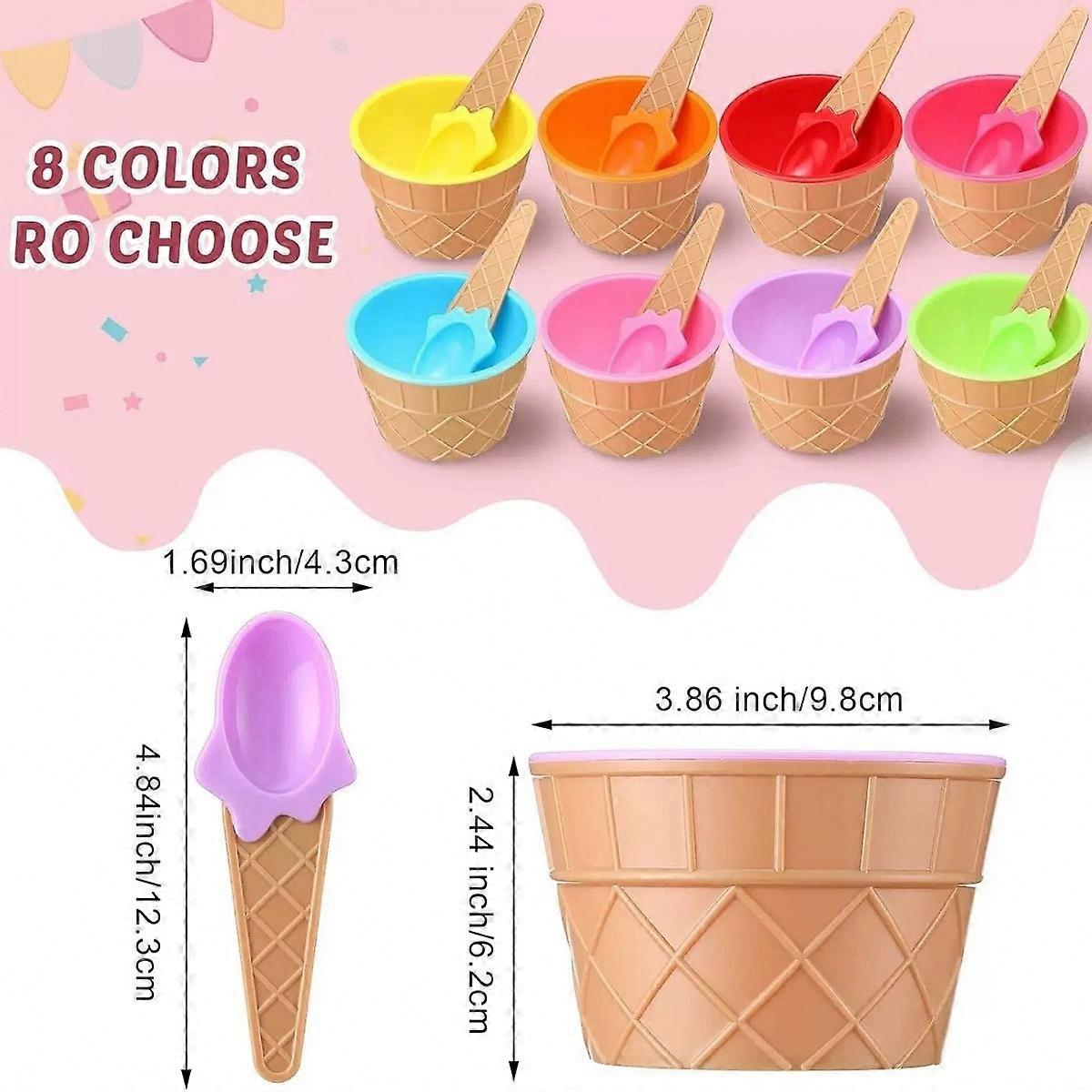 Double-Layer Candy-Colored PP Ice Cream Bowl with Spoon