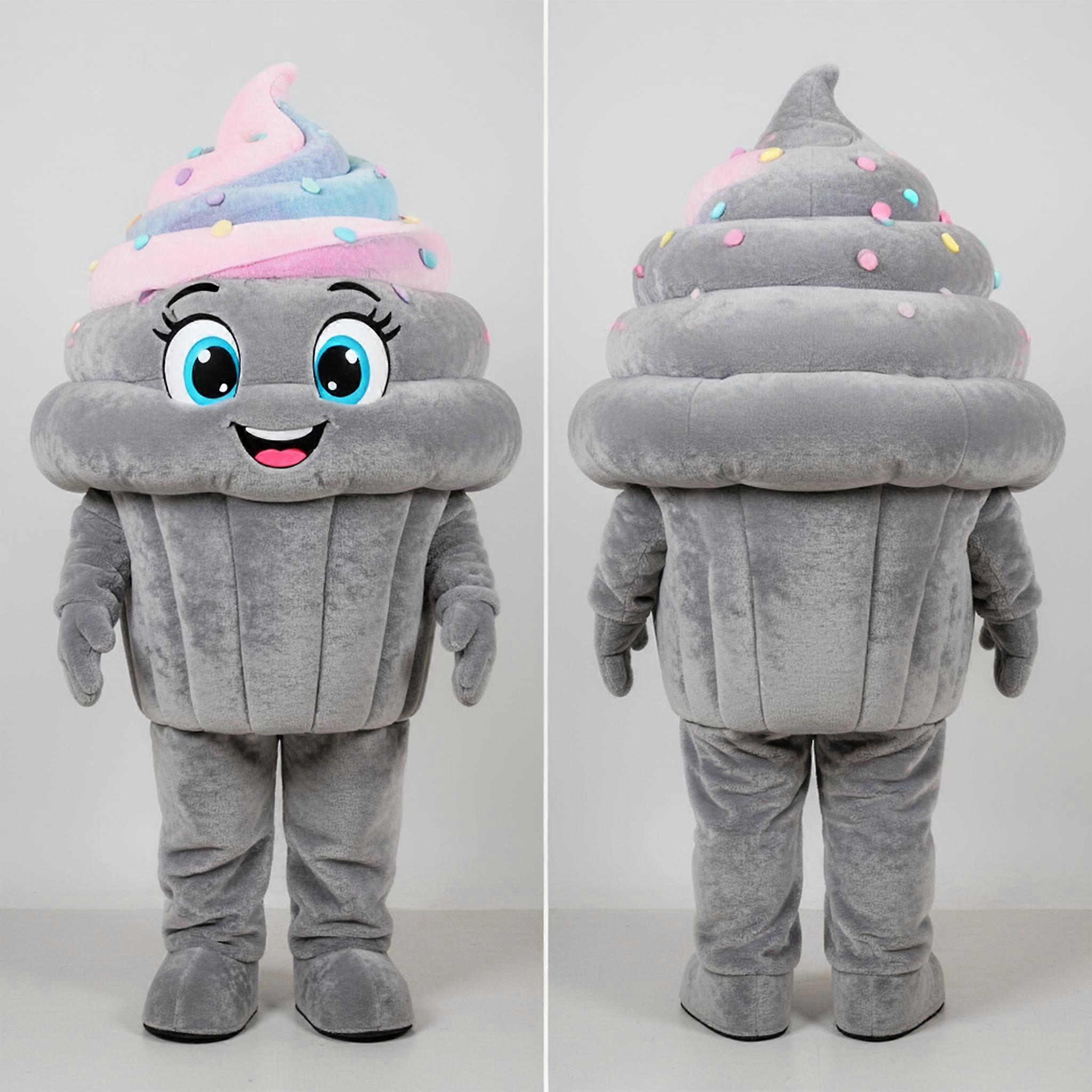 MASTICOT Velvety Gray Cheerful Cupcake Mascot