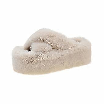 Women's Fuzzy Fleece Slippers with 7cm Thick Sole, Faux Fur Warm Indoor Home Shoes, Cozy House Slippers for Winter
