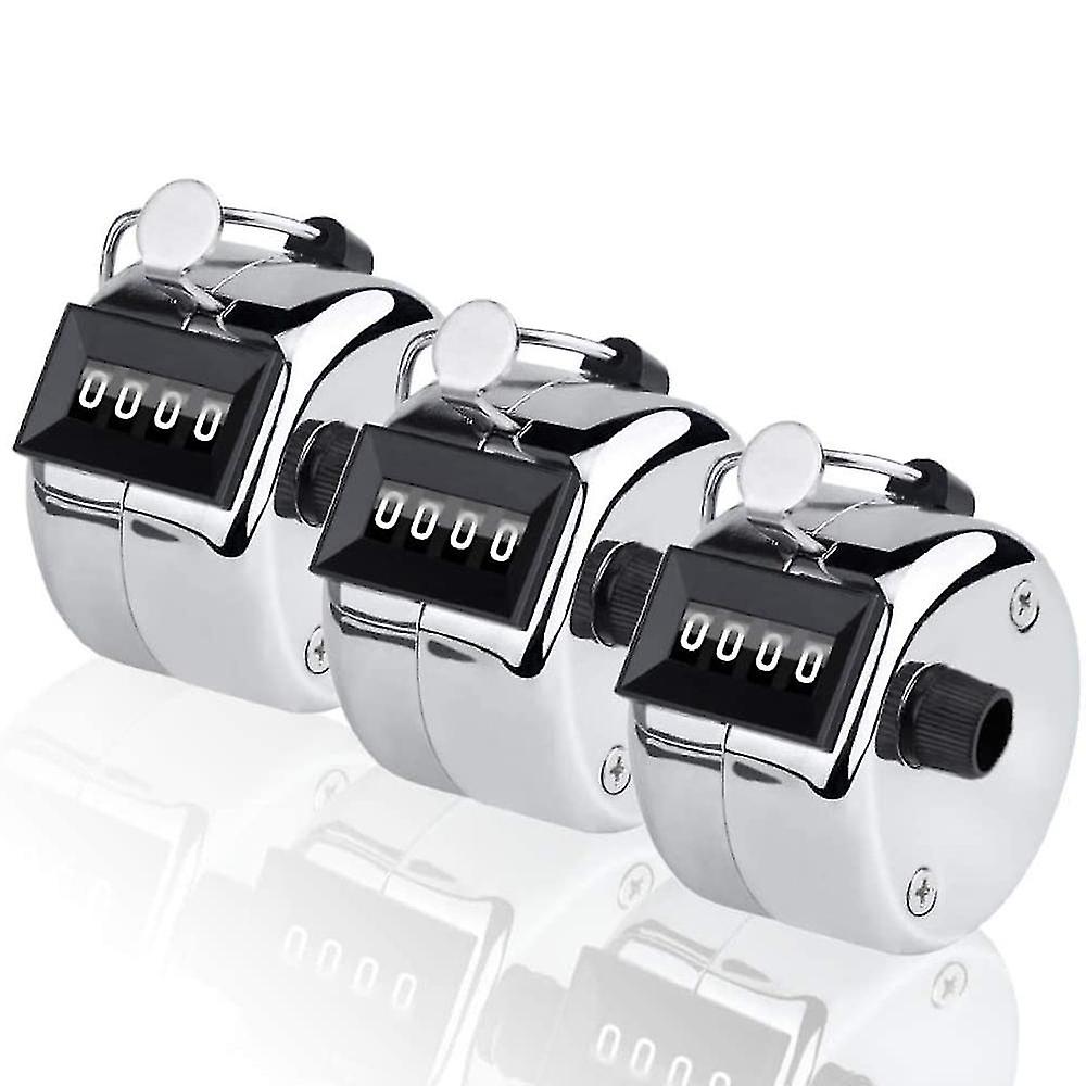Pxcl Set Of 3 Hand Tally Counters, Lap Tracker 4 Digit Manual Mechanical Metal Ratchets Counts To 9999 For Sport Coach Casino - Silver