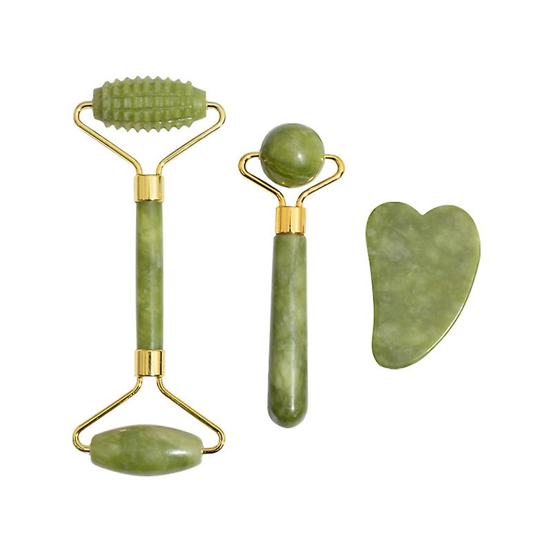 3パックフェイシャルローラーアイケアツールキット、ジェイドホイールマッサージキット、フェイシャルローラーウェルネスグアシャグアシャ、ジェイドホイールグアシャマッサージセットファーミング用、Re