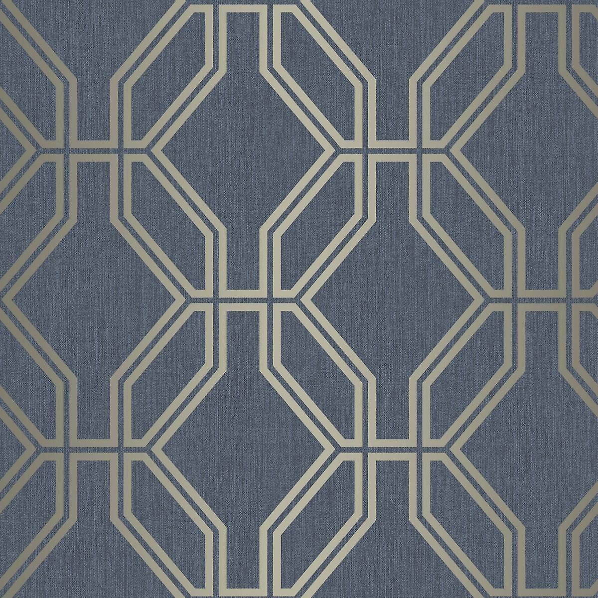 Rasch Trellis Navy Silver Gold Wallpaper