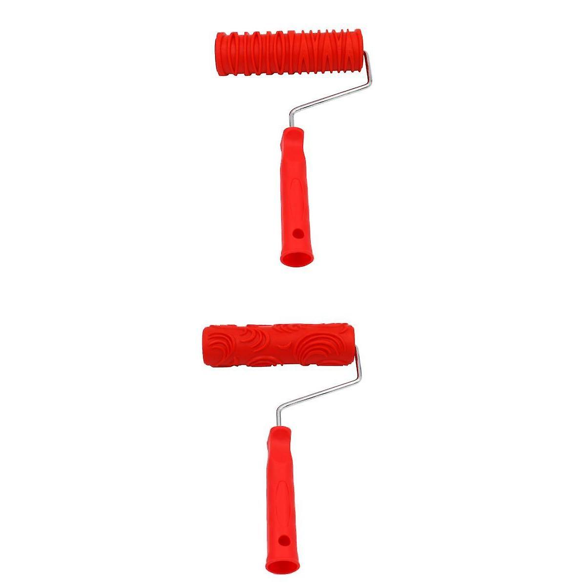 2x  7-Inch Assorted Embossed Pattern Painting Roller with Plastic Handle Set