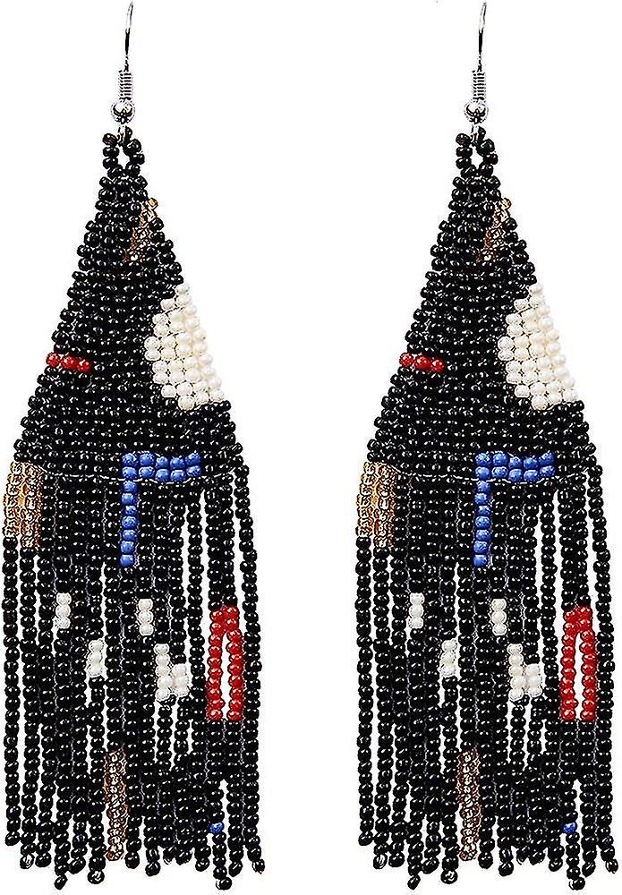 Long Beaded Dangle Earrings   Native Handmade Seed Bead Tassel Earring