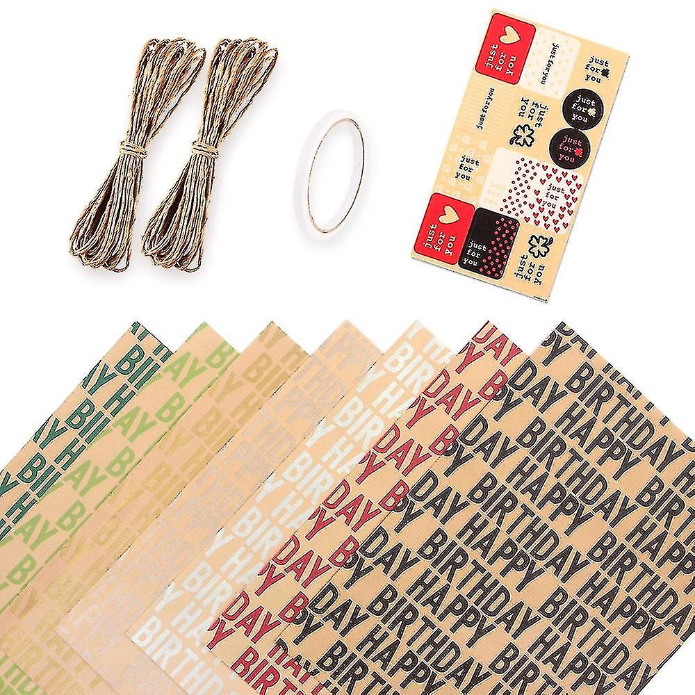 Happy Birthday Wrapping Paper, Gift Wrapping Paper(7 Sheets) With Gift Tags Twine Tape Stickers, 50*