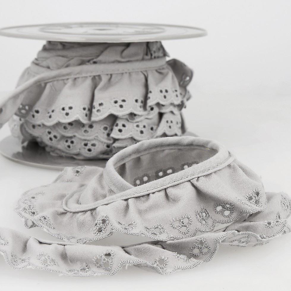 34mm Stephanoise Broderie Anglaise Gathered Lace Trim  Light Grey - per metre