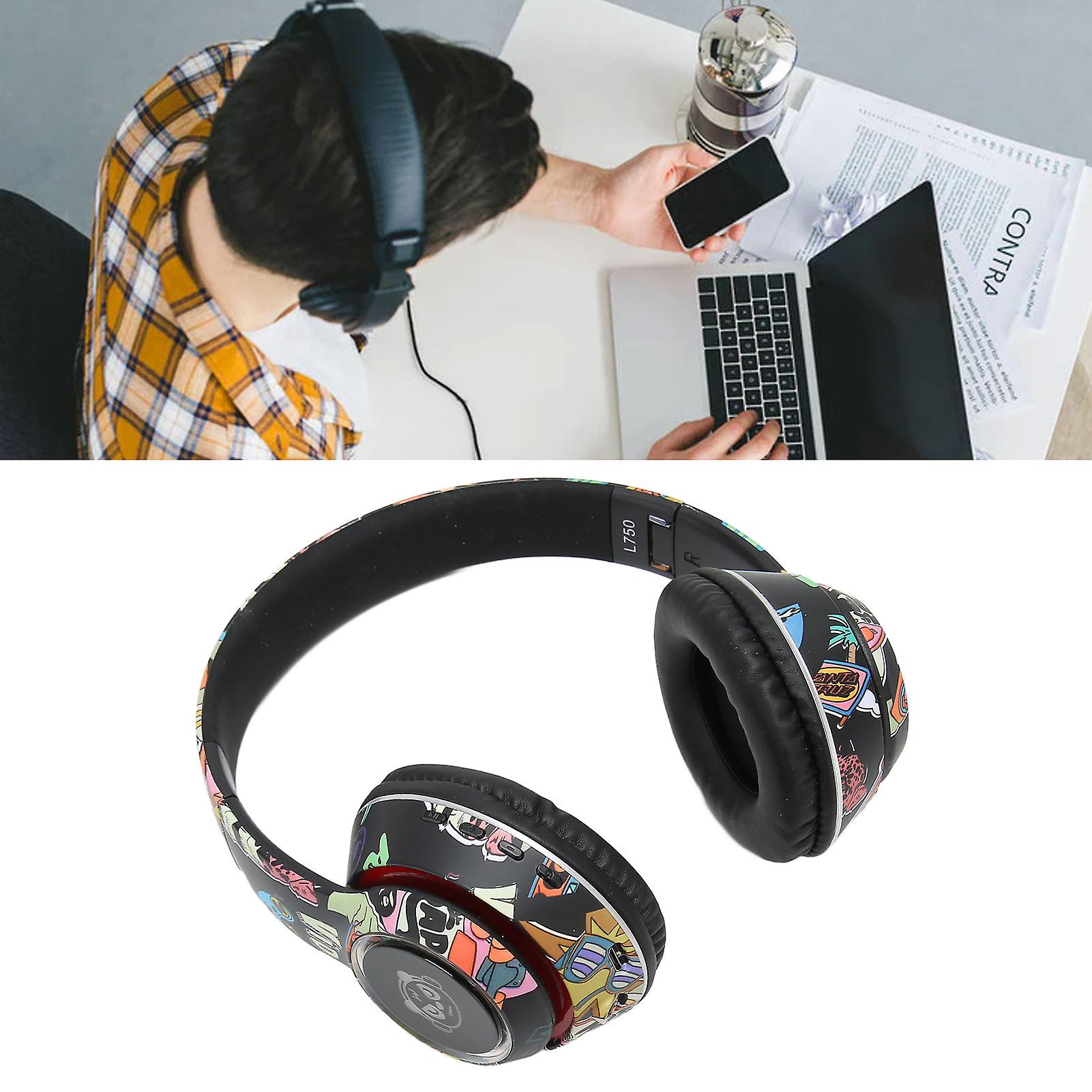 L750 Graffiti Bluetooth Headset RGB Lamp Support Memory Card LINEIN Mode Wireless Headset with Microphone for PC Laptop 