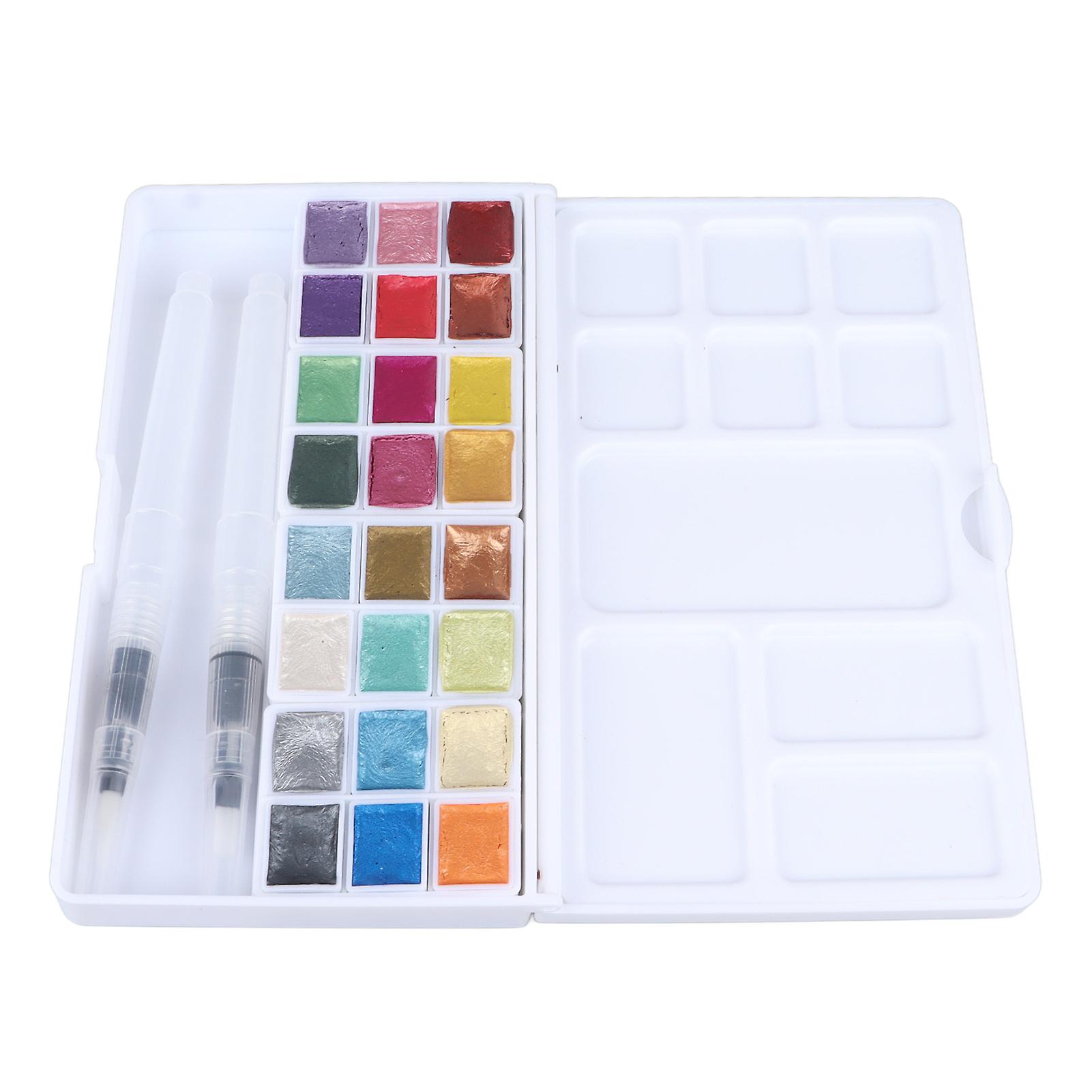 24 Colors Metallic Watercolor Paints Set Safe Easy Color Mixing Solid Watercolor Paint for Wall Paper Canvas 