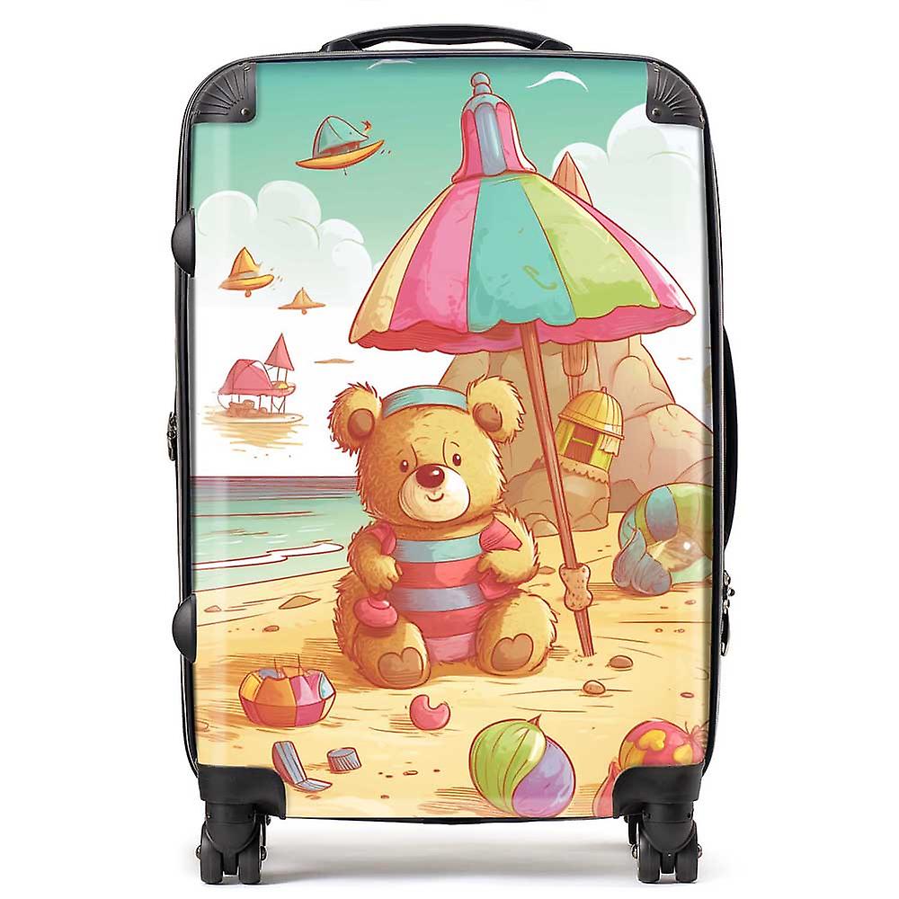 Lucky Teddy Bear On A Beach Holiday Suitcase