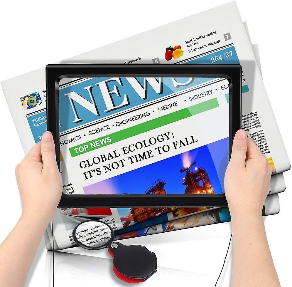 Reading Magnifier Reading Magnifier with LED Light, 3X Magnification A4 Rectangular Illuminating Mag